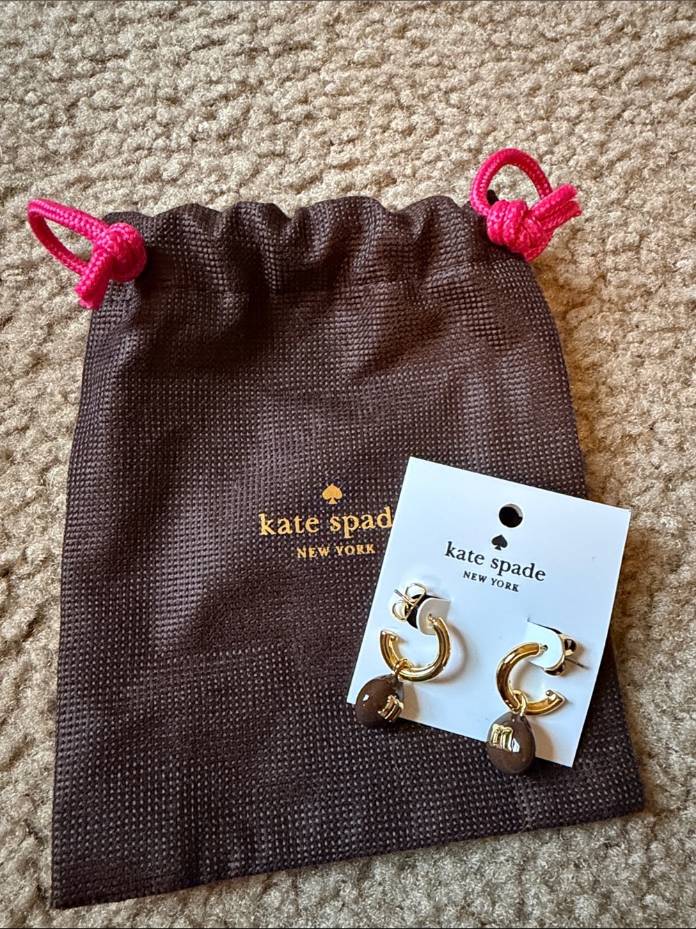 kate spade Gold Hoop Earrings with Brown M&M charms